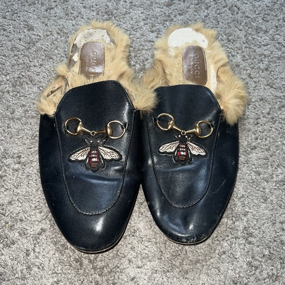 Gucci Jordaan Embroidered Leather Loafer Bee Black Gold Horsebit 44 EU US 10.5 - Picture 1 of 6
